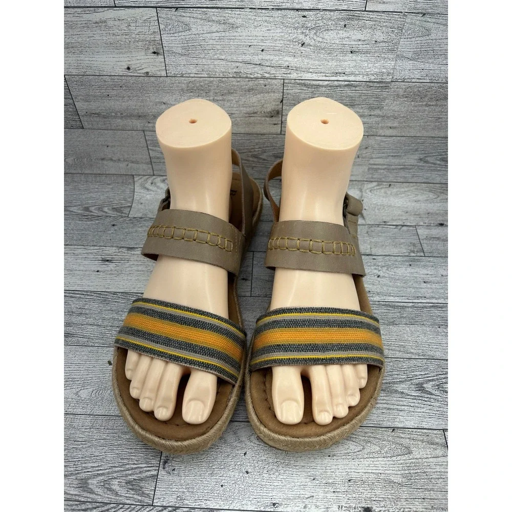 Born Handcrafted Leather Woven Striped Slingback Espadrille Sandals Tan Women 11